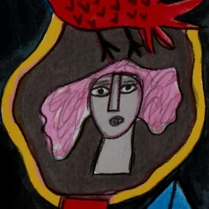 Compositie met rode vogel