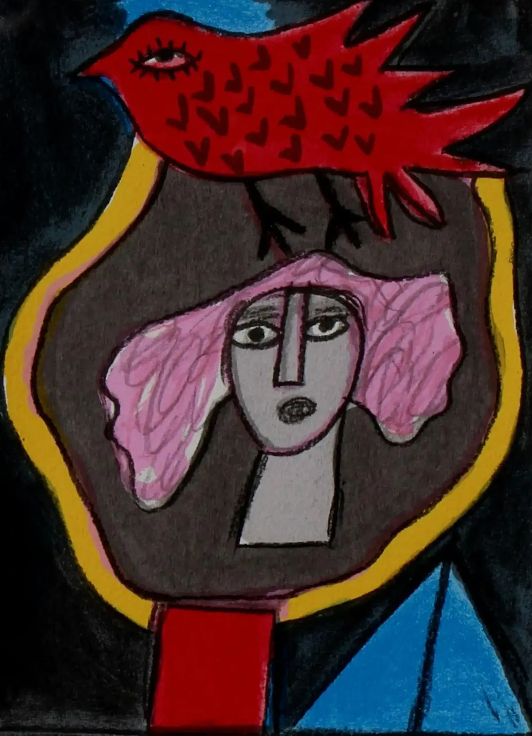 Compositie met rode vogel